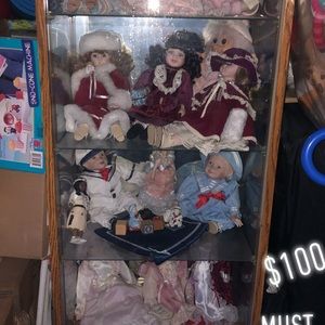 Wooden Tall Curio Cabinet with glass windows